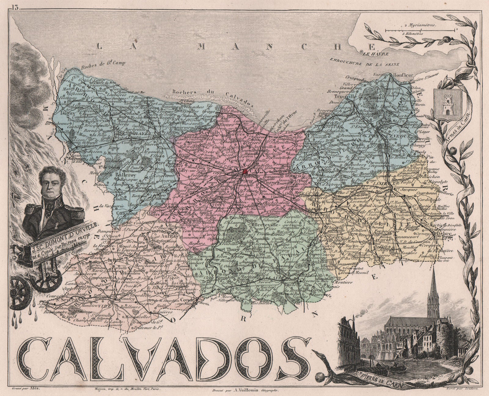 CALVADOS. Département. St Pierre de Caen. Dumont d'Urville. VUILLEMIN 1879 map